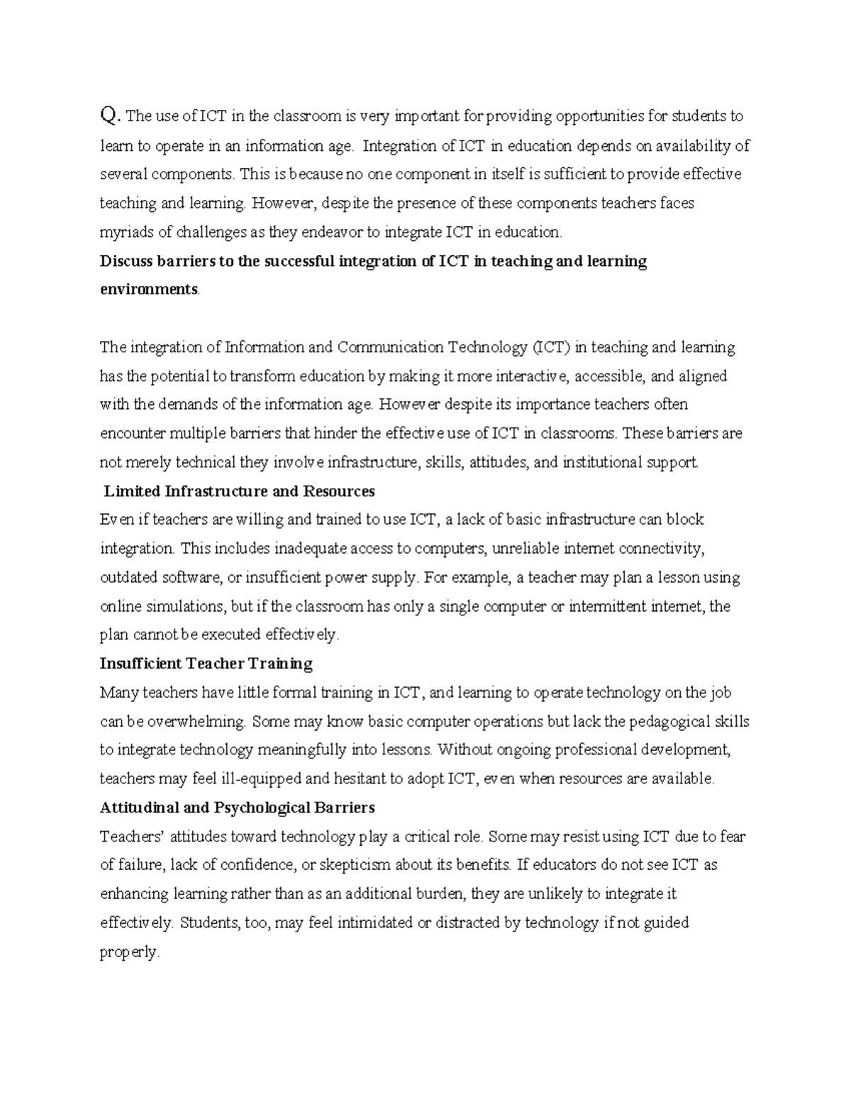 Activity 5 - Barriers to ICT Integration in Education - Studocu