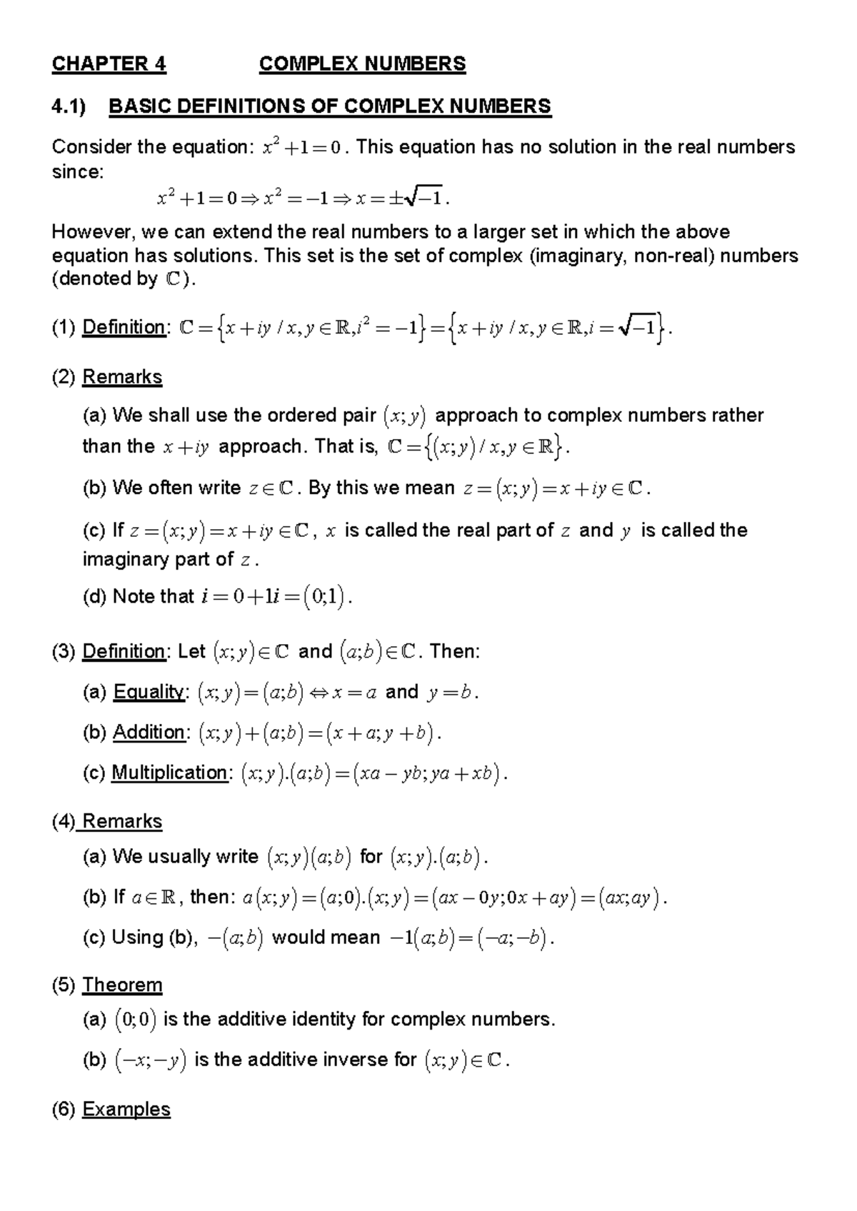 Chapter 4: Complex Numbers - Basic Definitions and Theorems - Studocu
