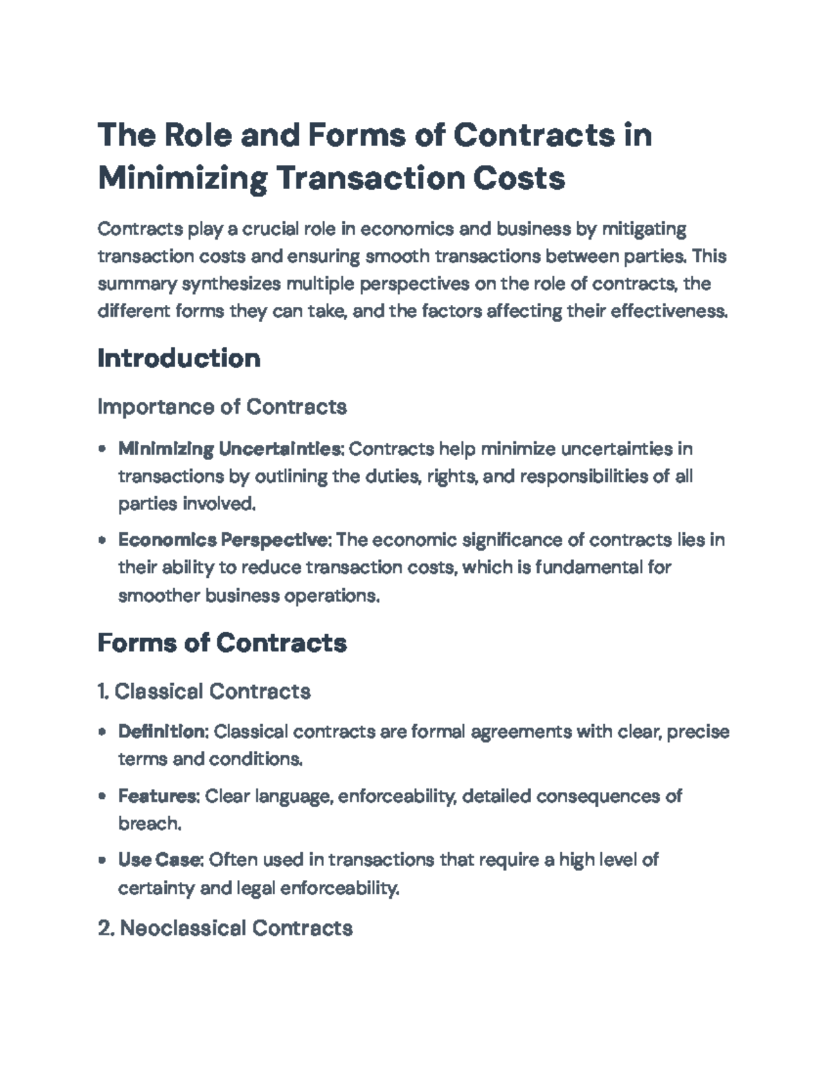 Understanding Contracts to Minimize Transaction Costs in Business - The ...