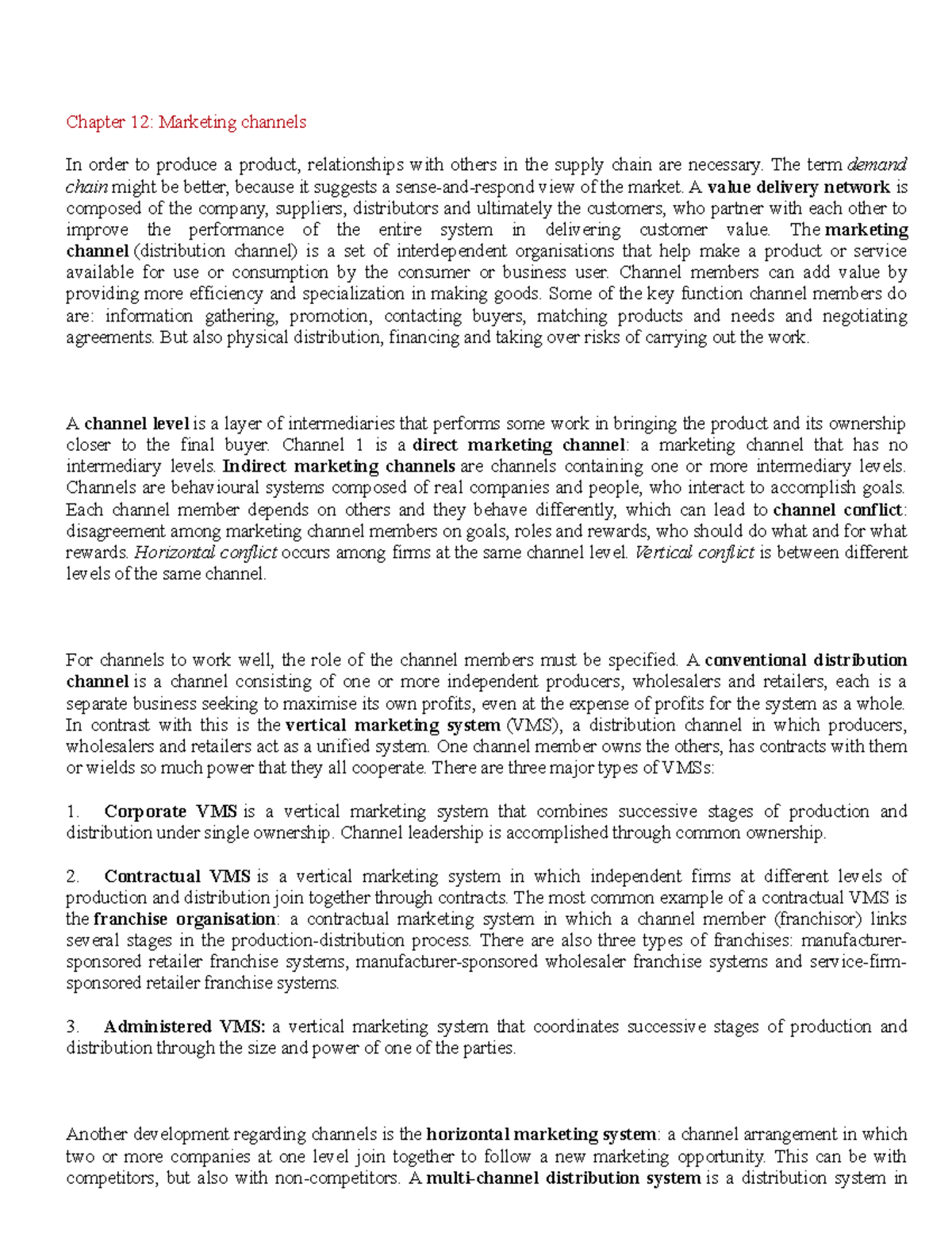 Chapter 12 Summary: Marketing Channels & Their Impact on Value Delivery ...