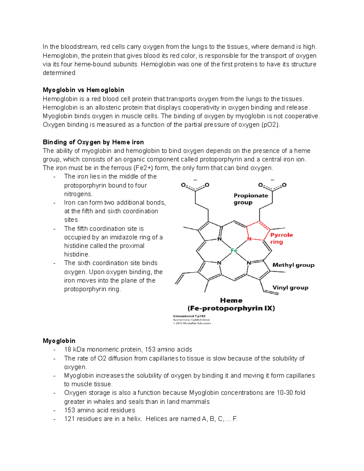Hemoglobin and Myoglobin: Structure, Function, and Oxygen