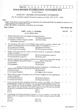 Pattern Recognition Techniques - 18CSE358T - Studocu