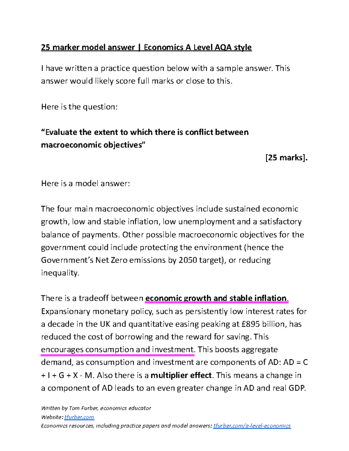 25 Mark Model Answer: AQA Economics A Level Analysis - Studocu