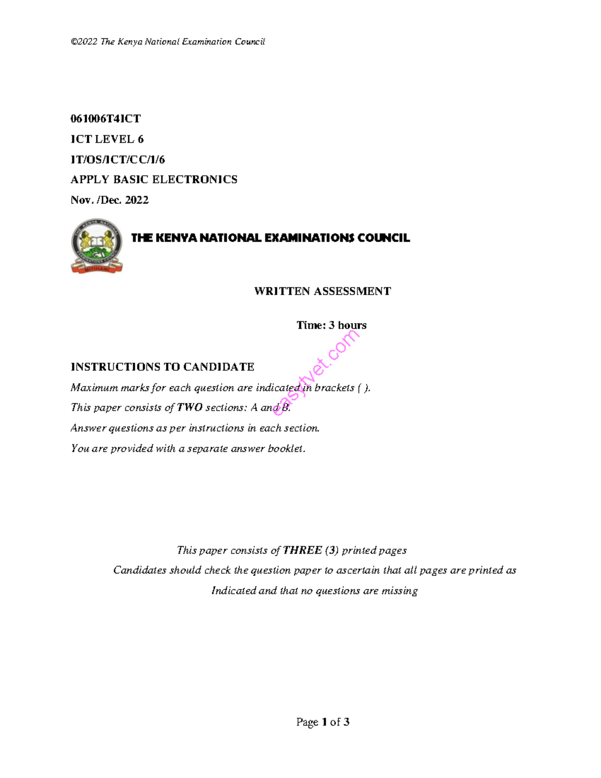 Basic Electronics Exam Paper 061006T4ICT - Nov/Dec 2022 - Studocu