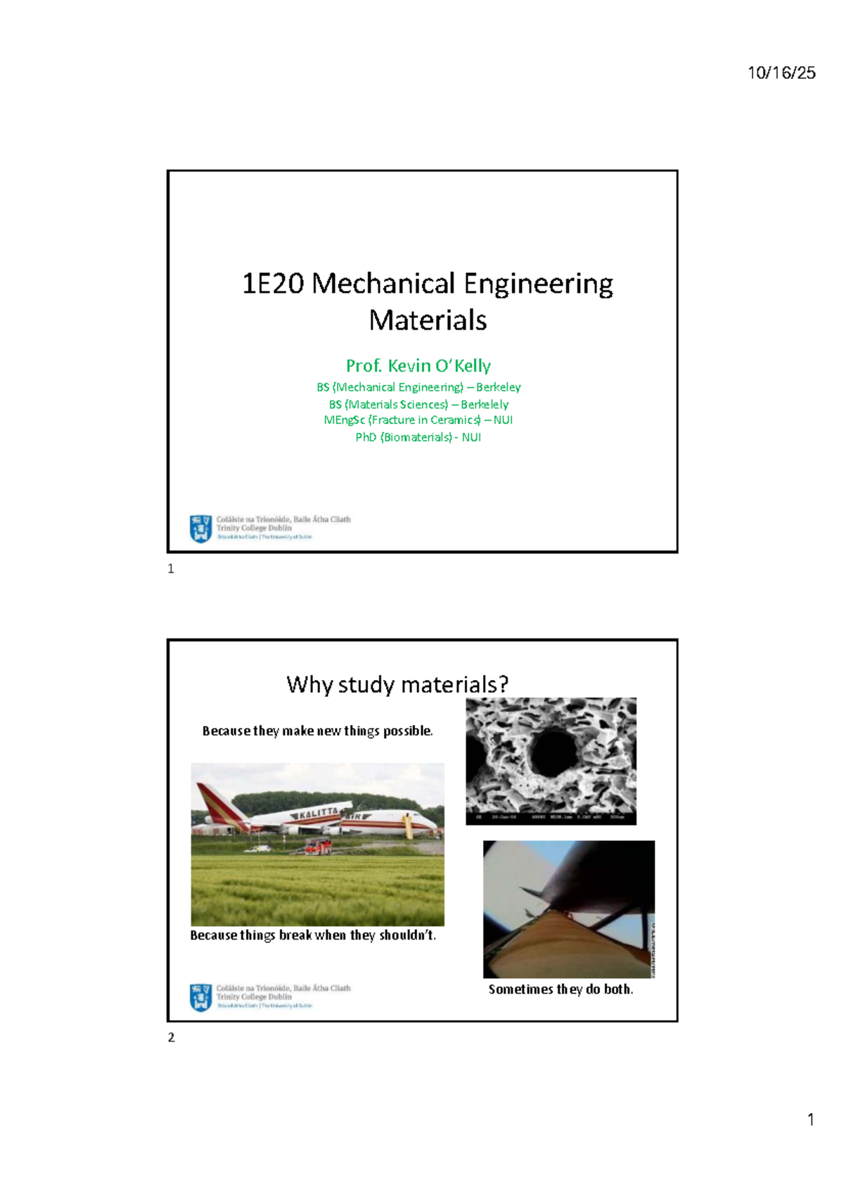 1E20 Mechanical Engineering Materials Lecture Notes - Studocu