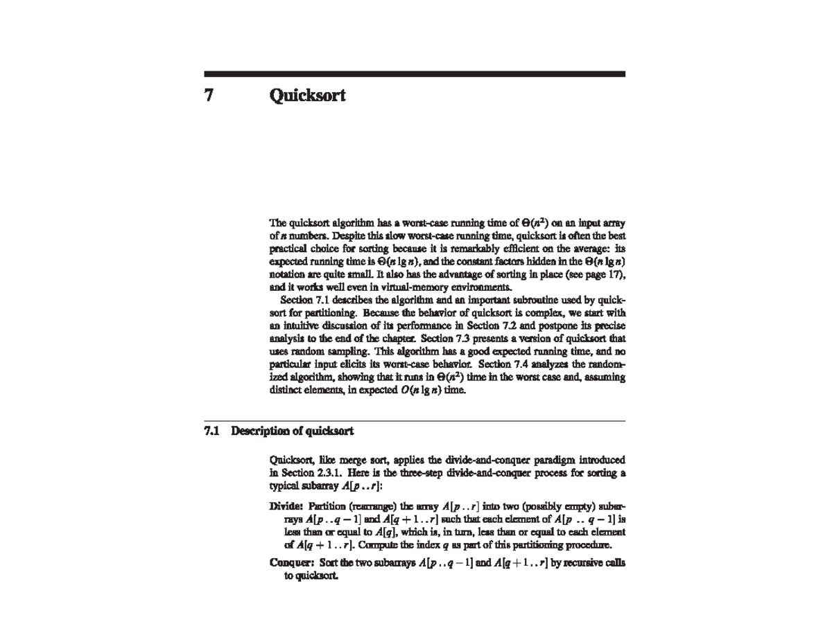 Quicksort Algorithm Overview and Analysis (CS101) - Studocu