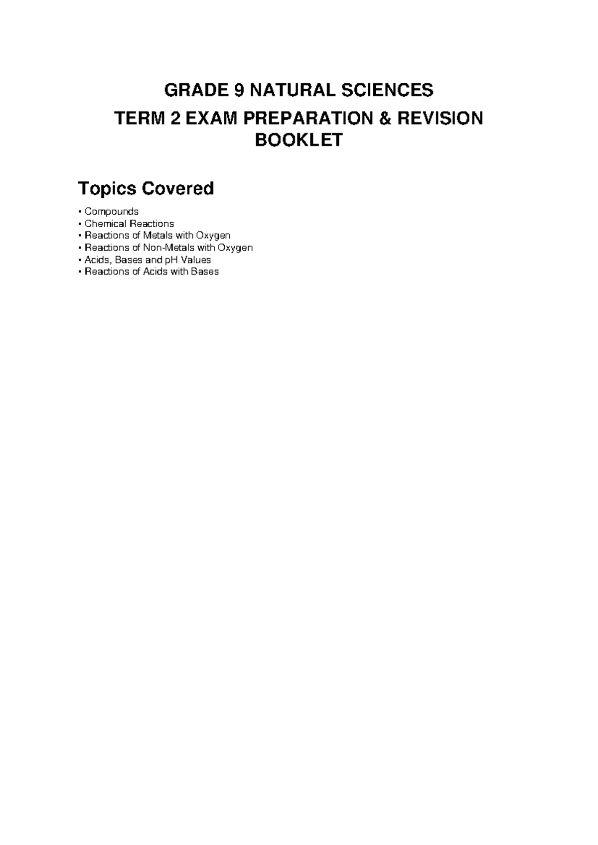Grade 9 Natural Sciences Term 2 Exam Revision Guide - Studocu
