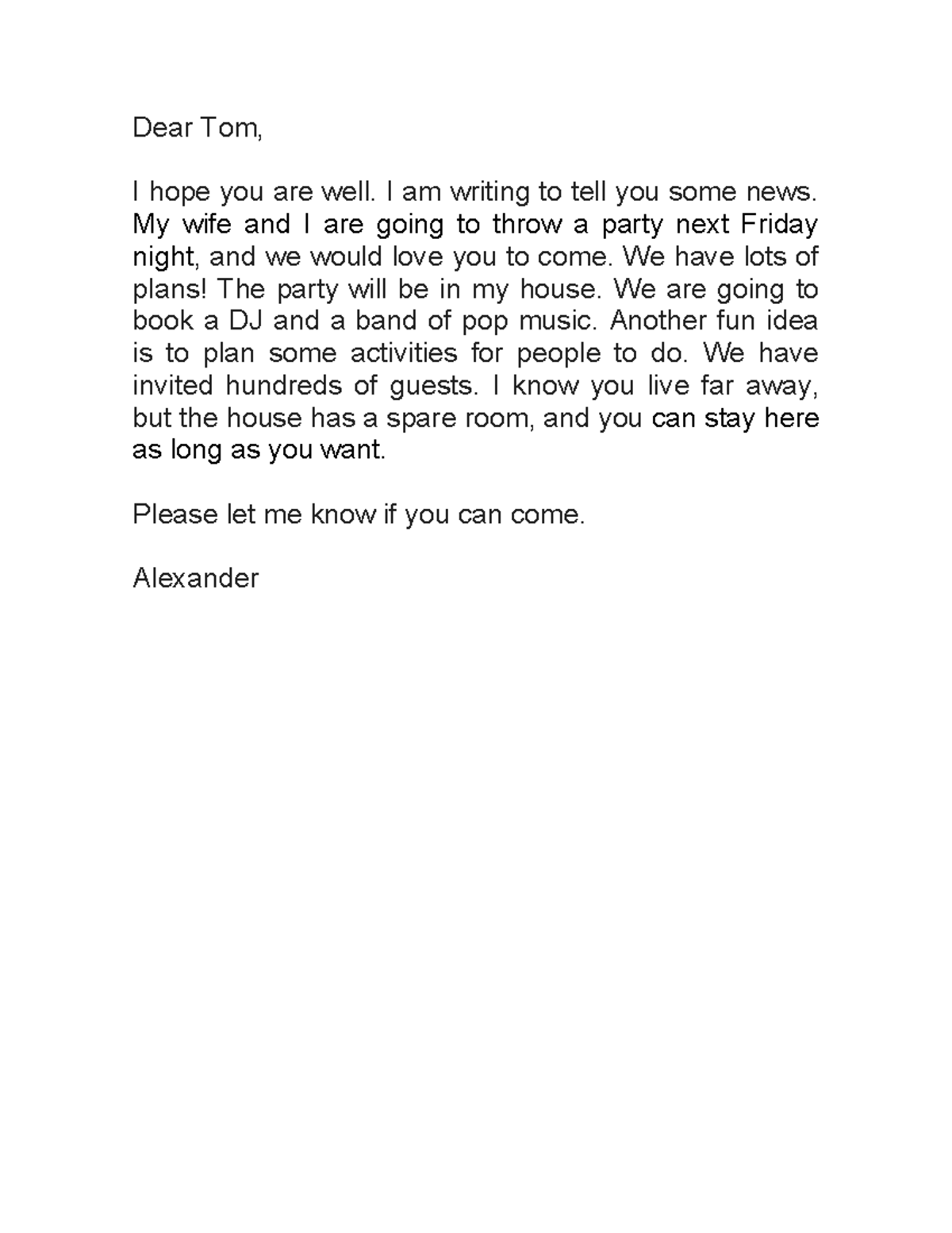 Dear Tom - Party Invitation Note - Studocu