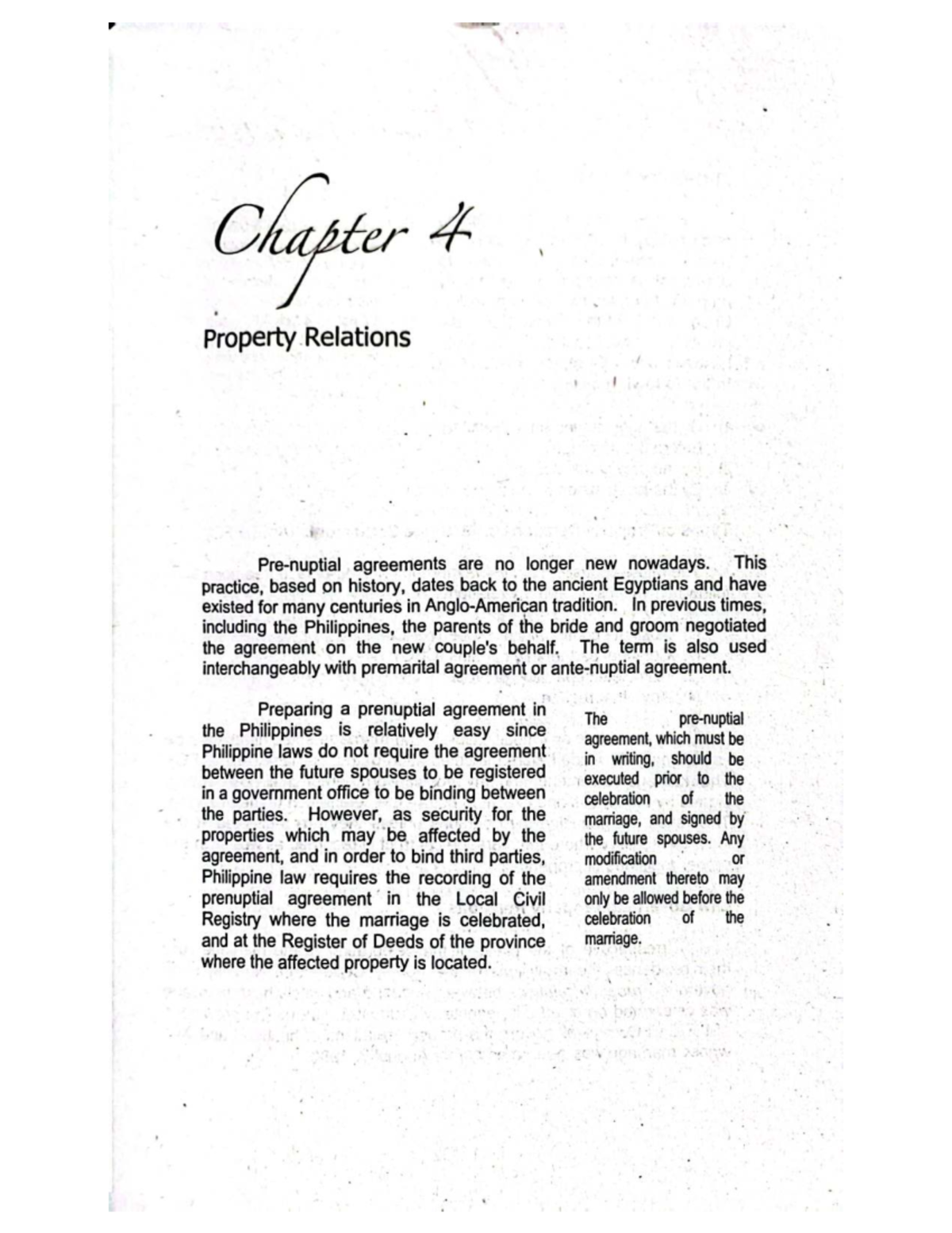 Chapter 4: Property Relations and Prenuptial Agreements (Tabag 2025 ...
