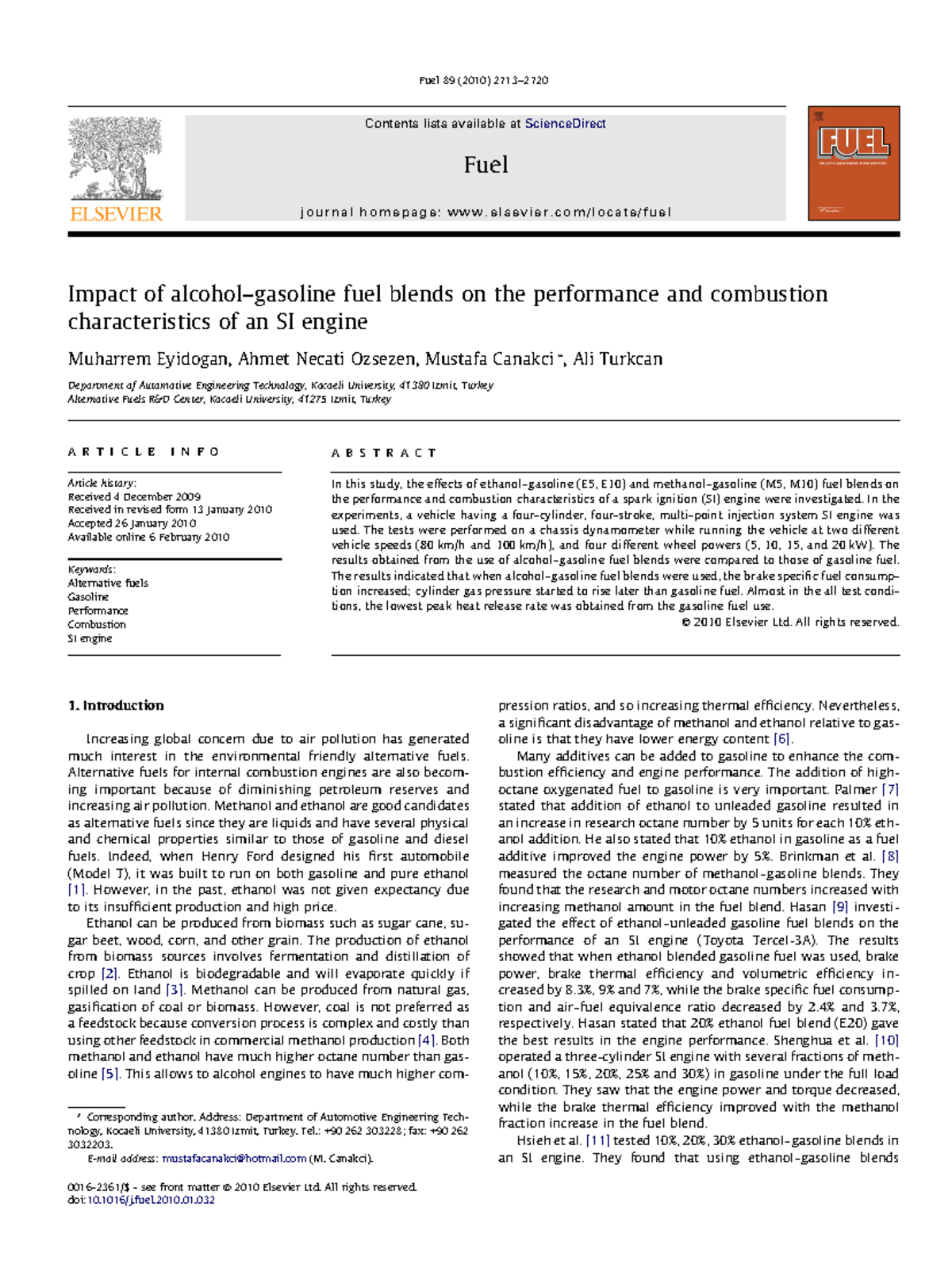 Impact of Alcohol-Gasoline Blends on SI Engine Performance and ...