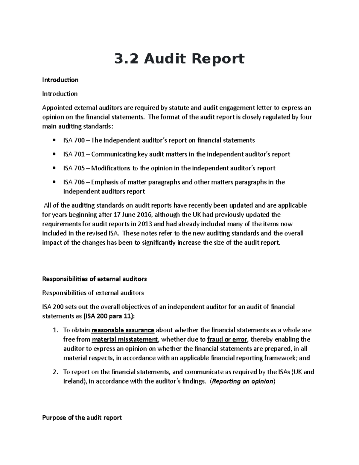 3.2 Audit Report Notes: Key Standards and Auditor Responsibilities ...