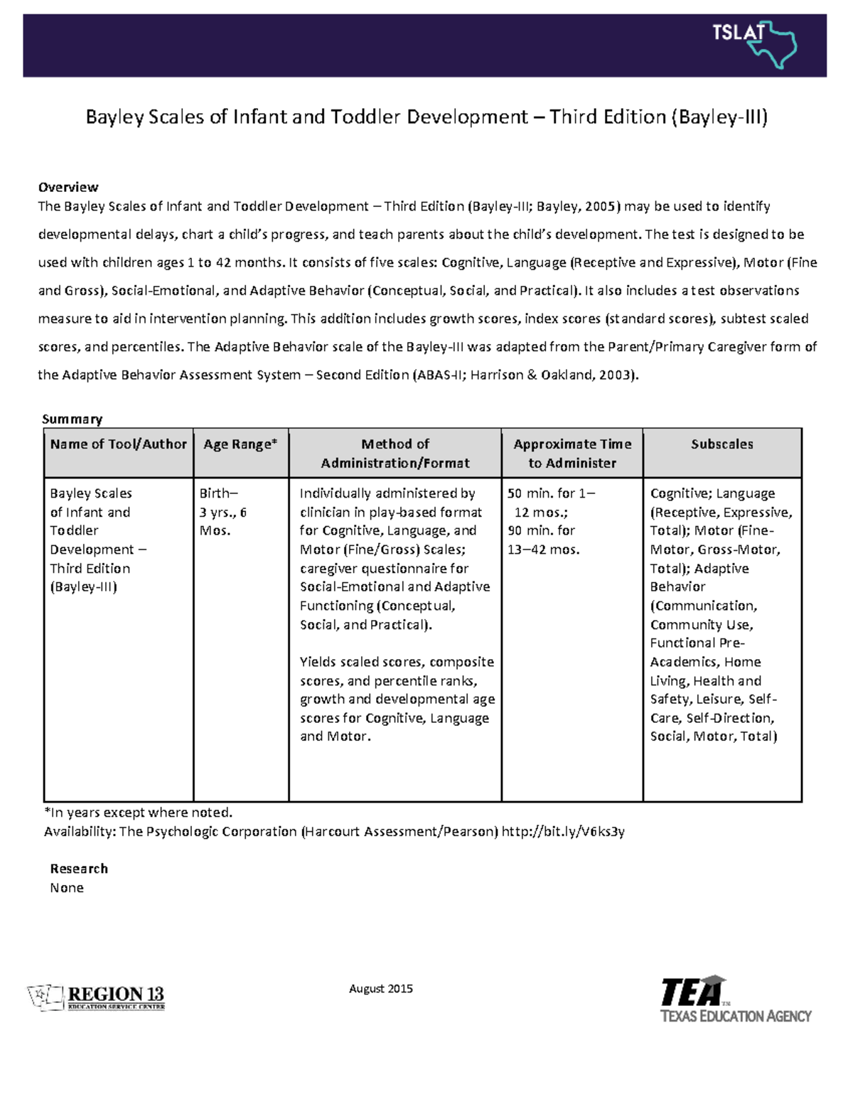 Bayley-III Scales of Infant & Toddler Dev: Overview & Summary - Studocu