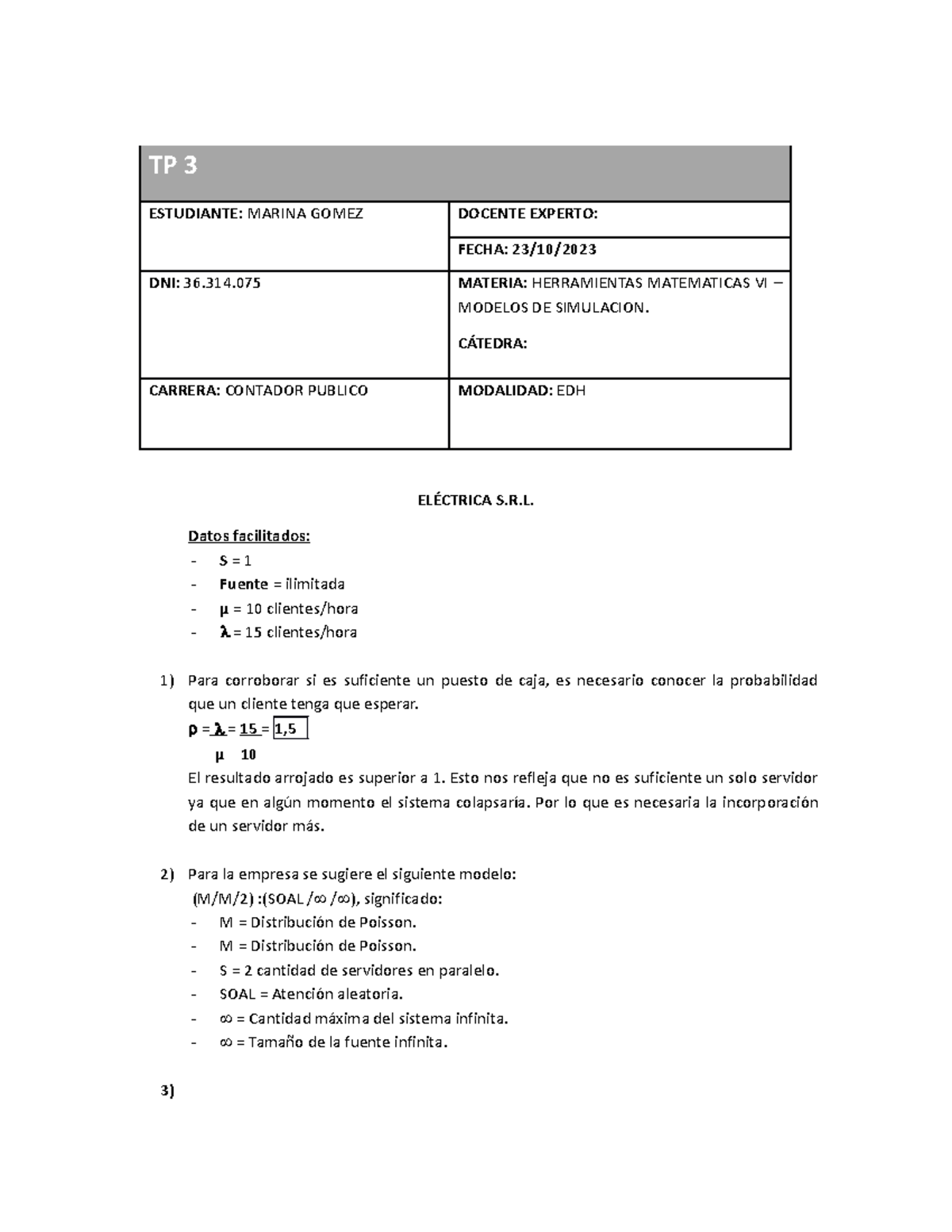 TP3 Herramientas Matemáticas VI - Modelos de Simulación y Análisis - Document Preview