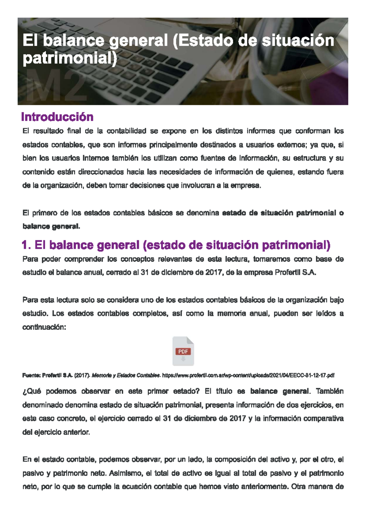 M2L1 - Apuntes sobre el Balance General y Estado Patrimonial - Studocu