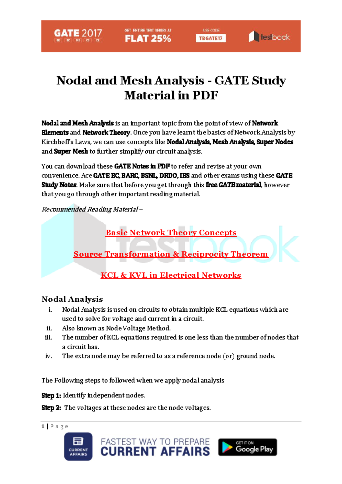 Nodal and Mesh Analysis GATE Study Notes for Circuit Analysis - Studocu