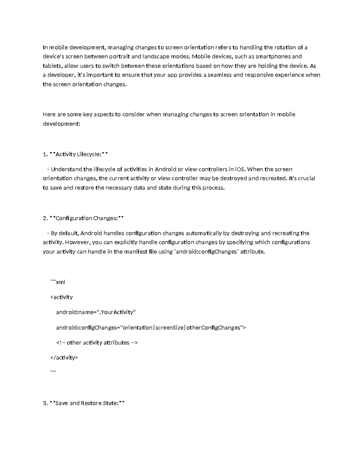 Managing Screen Orientation in Mobile Development for CS 101 - Studocu