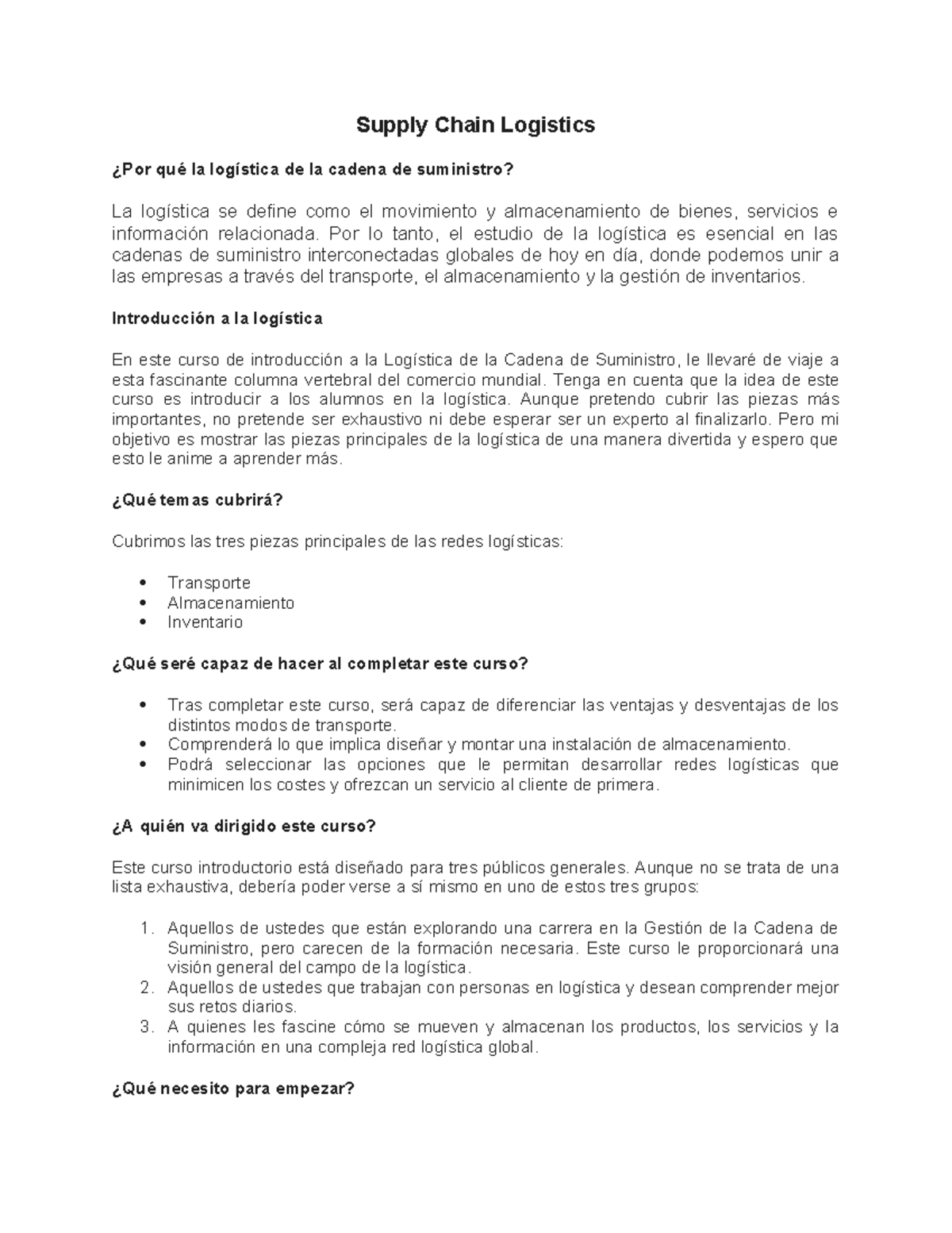 Introducción a la Logística de la Cadena de Suministro - Curso Básico ...