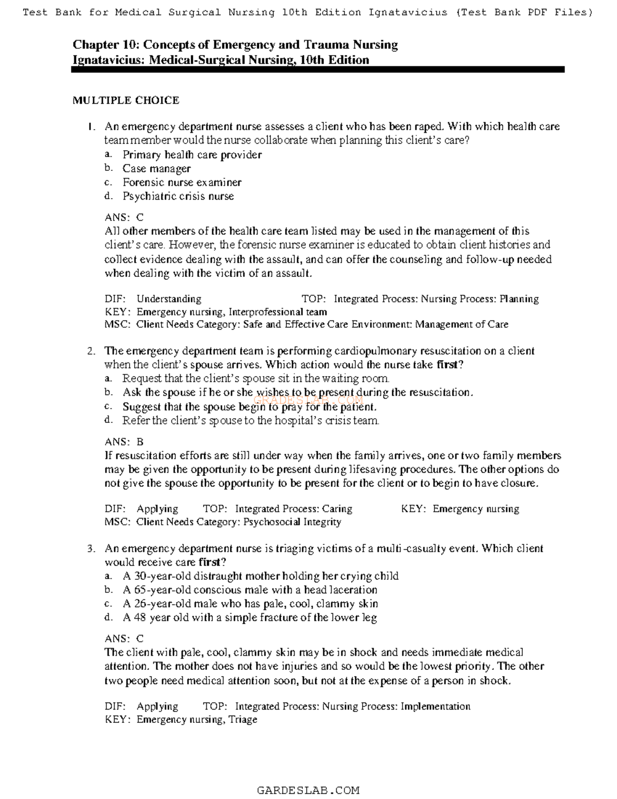 Emergency Nursing Triage: Key Concepts & Scenarios - Test Bank 10 - Studocu