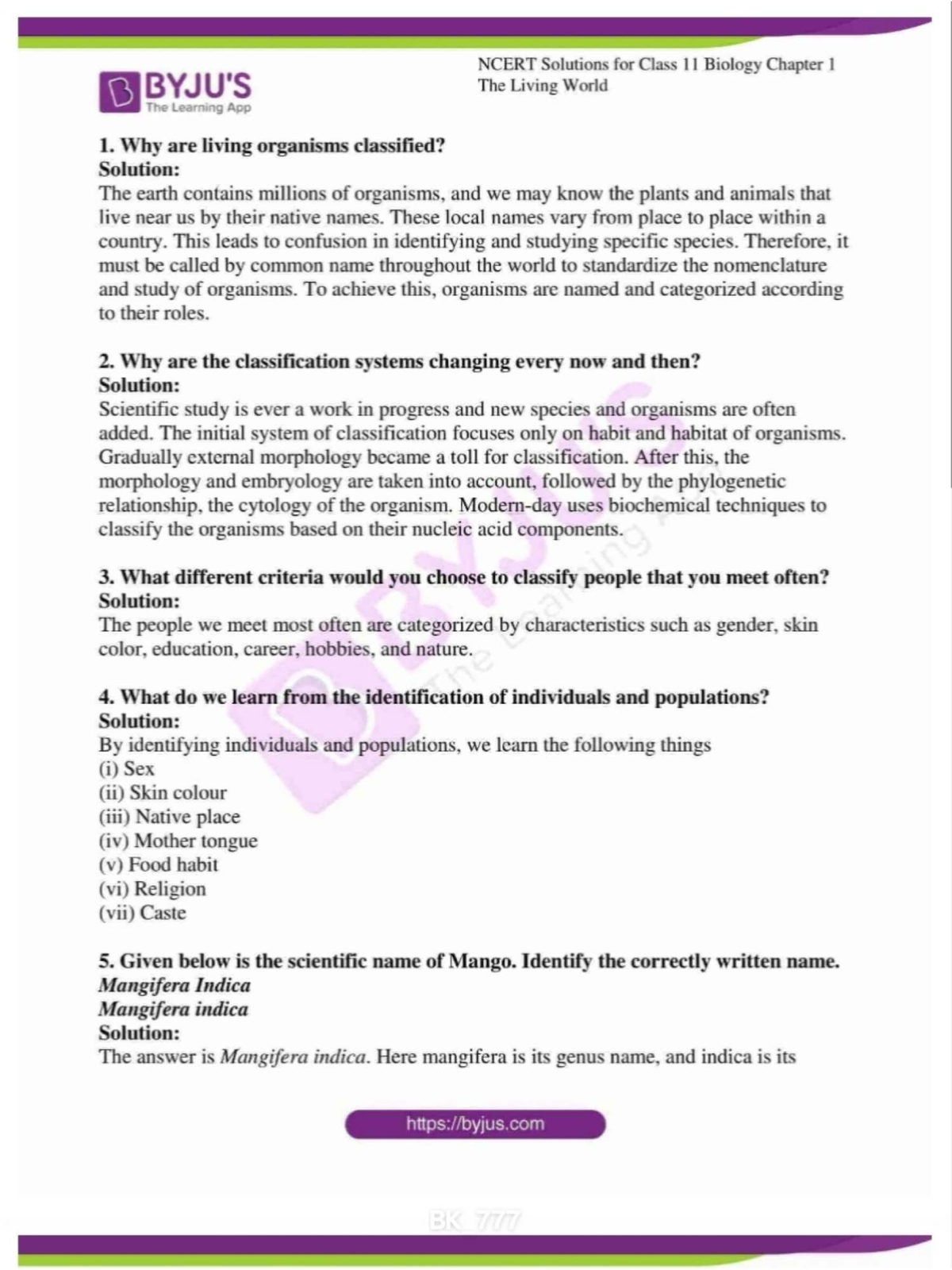 NCERT Solutions for Class 11 Biology: Chapter 1 - The Living World ...