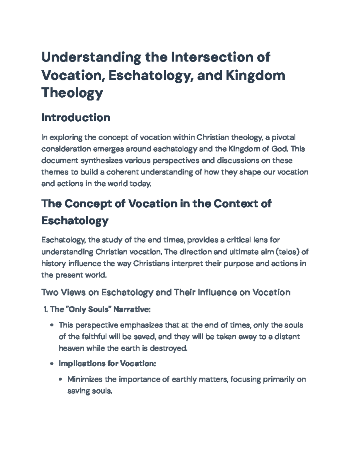Understanding Vocation in Eschatology and Kingdom Theology (THEO 101 ...