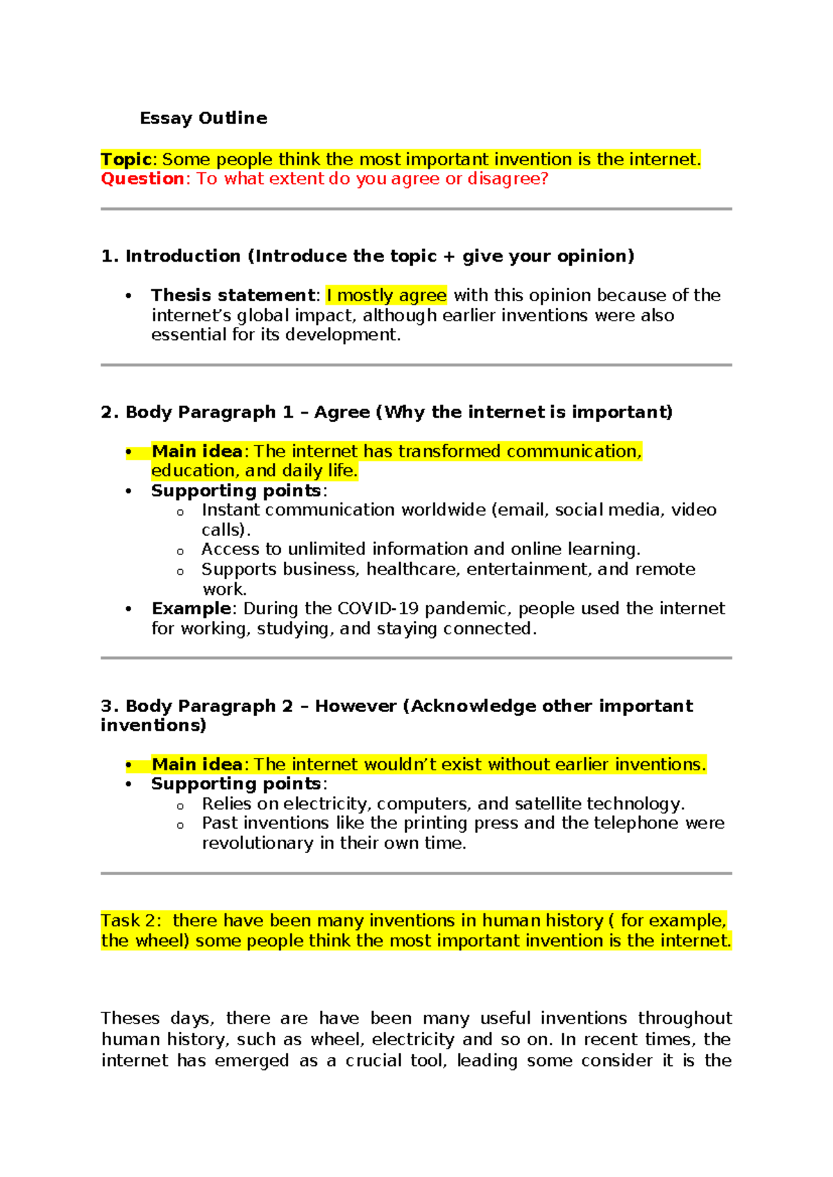 Essay Outline: The Internet as a Key Invention - Task 2 - Studocu