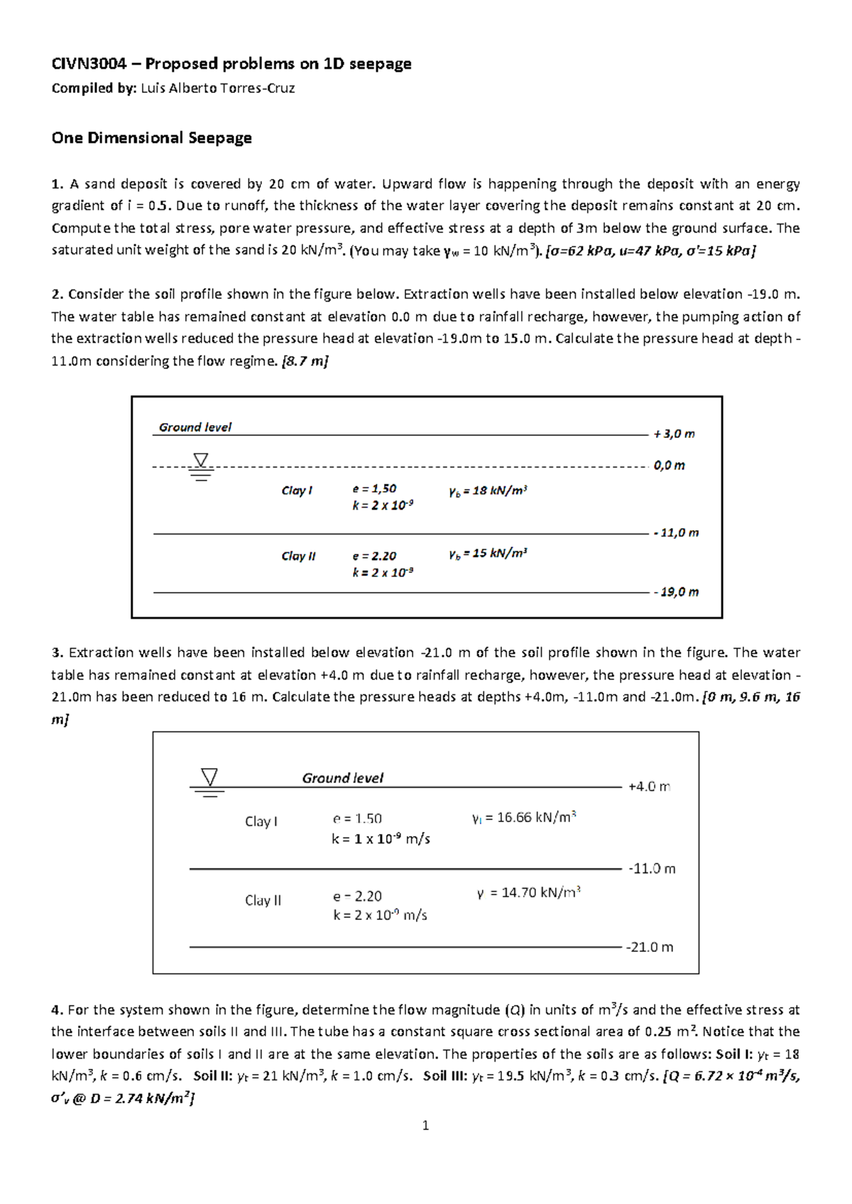 CIVN3004 – 1D Seepage Proposed Problems Solutions and Analysis - Studocu