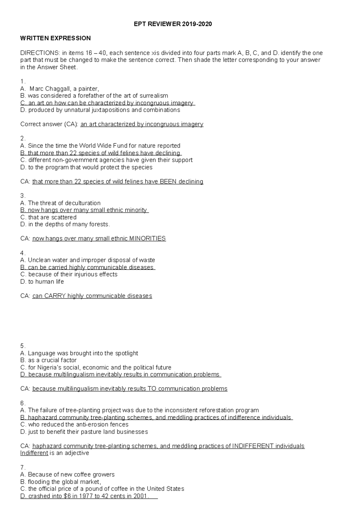 EPT Reviewer 2019 - Written Expression Practice Questions and Answers ...