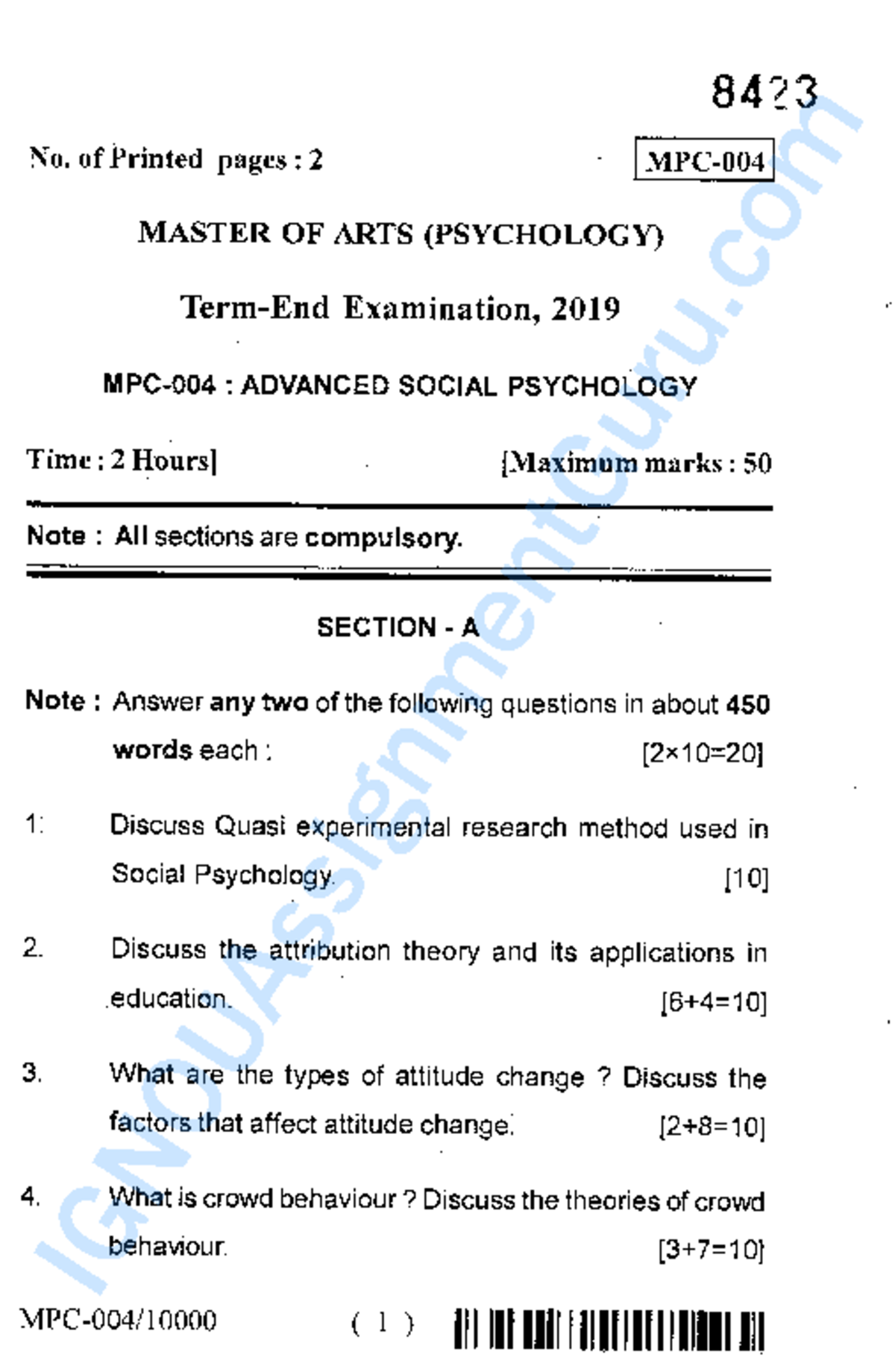 MPC-004 Advanced Social Psychology Exam Questions - Dec 2019 - Studocu
