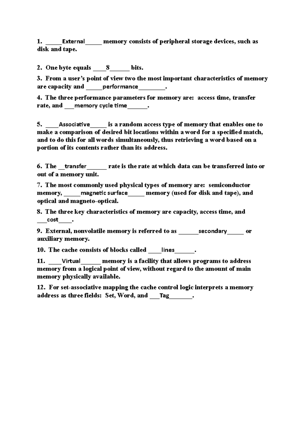 Short Answer 4 4 - External memory consists of peripheral storage ...