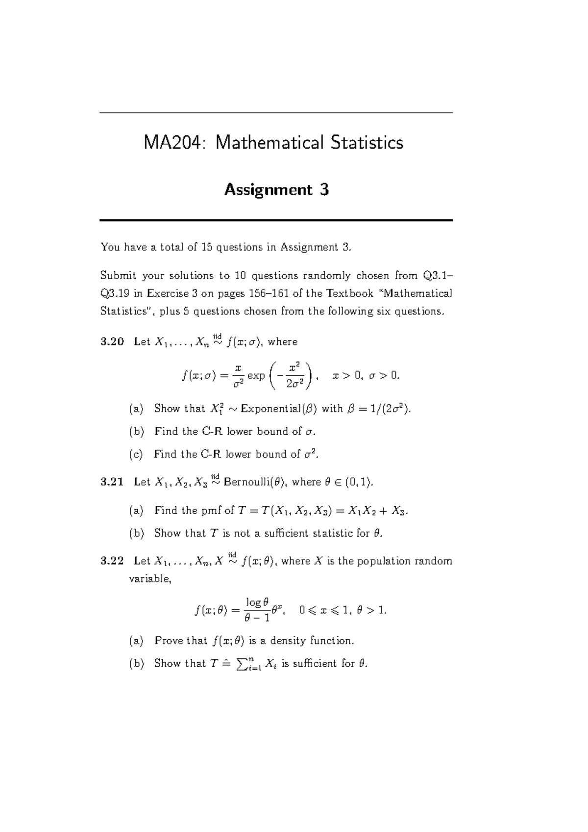 MA204: Mathematical Statistics Assignment 3 Solutions and Analysis ...