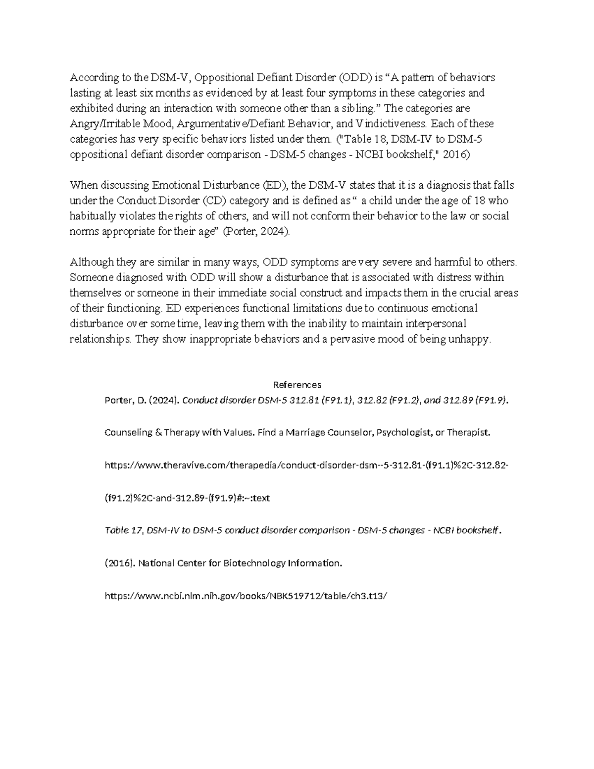 SPD-510 Final Exam: Understanding ODD and ED in DSM-V - Studocu