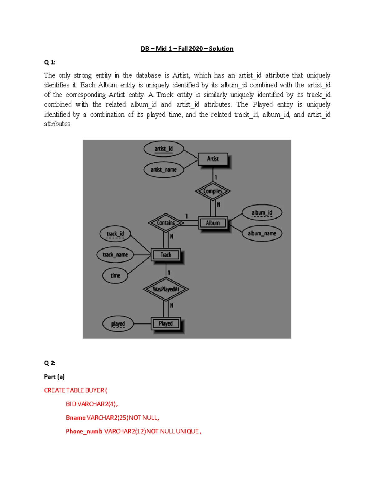 Database Systems CS 203 Midterm Exam 1 Questions Fall 2018 - Studocu