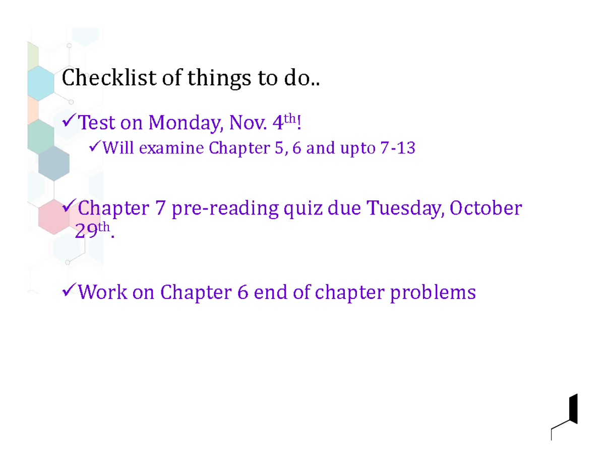 Lecture+15 Slides 2024 - Checklist of things to do.. Test on Monday ...