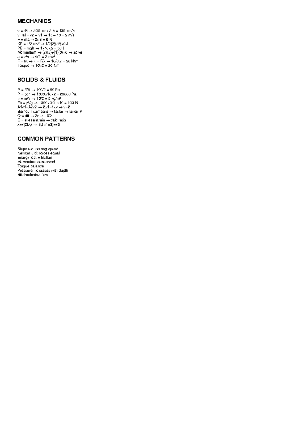 PHSI191 Mechanics & Fluids Cheat Sheet: Key Concepts & Formulas - Studocu