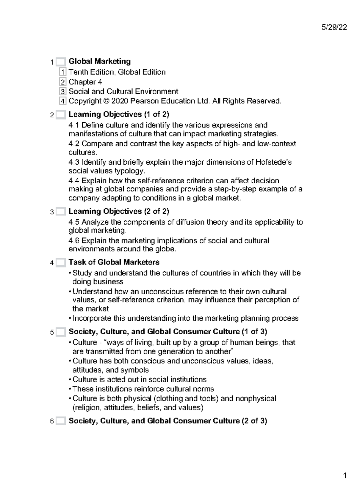 Global Marketing (Chapter 4): Social and Cultural Environment Outline ...