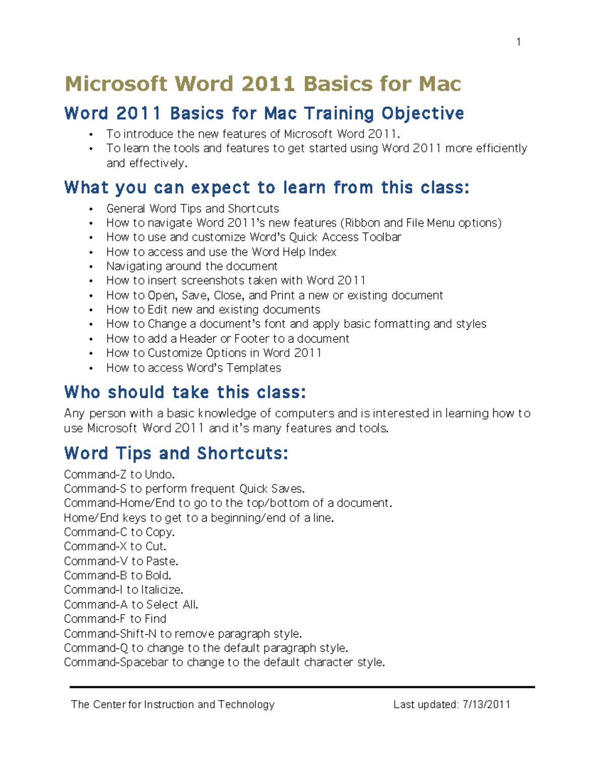 Microsoft Word 2011 Basics for Mac: Essential Training Guide - Studocu