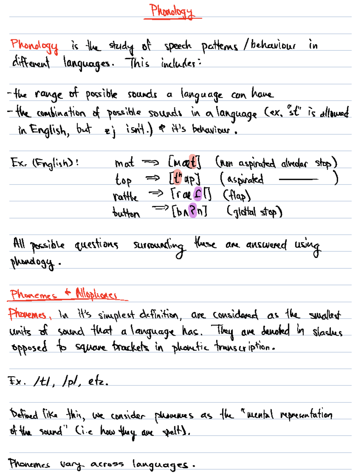 Phonology I - Lecture Notes on Speech Patterns and Sound Variants - Studocu