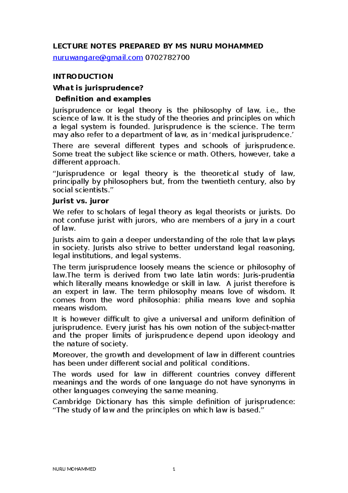 Jurisprudence I Lecture Notes - Understanding Legal Theory - Studocu
