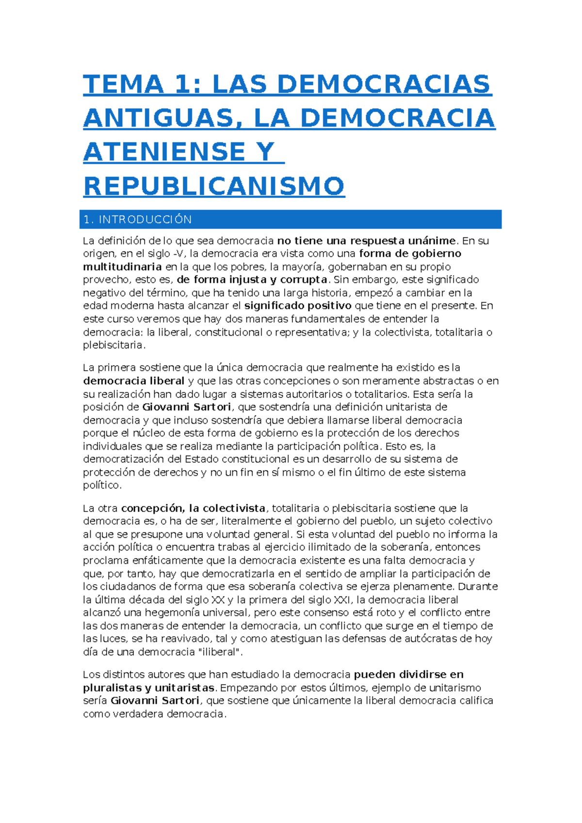 TEMA 1: DEMOCRACIAS ANTIGUAS Y LA DEMOCRACIA ATENIENSE - Studocu