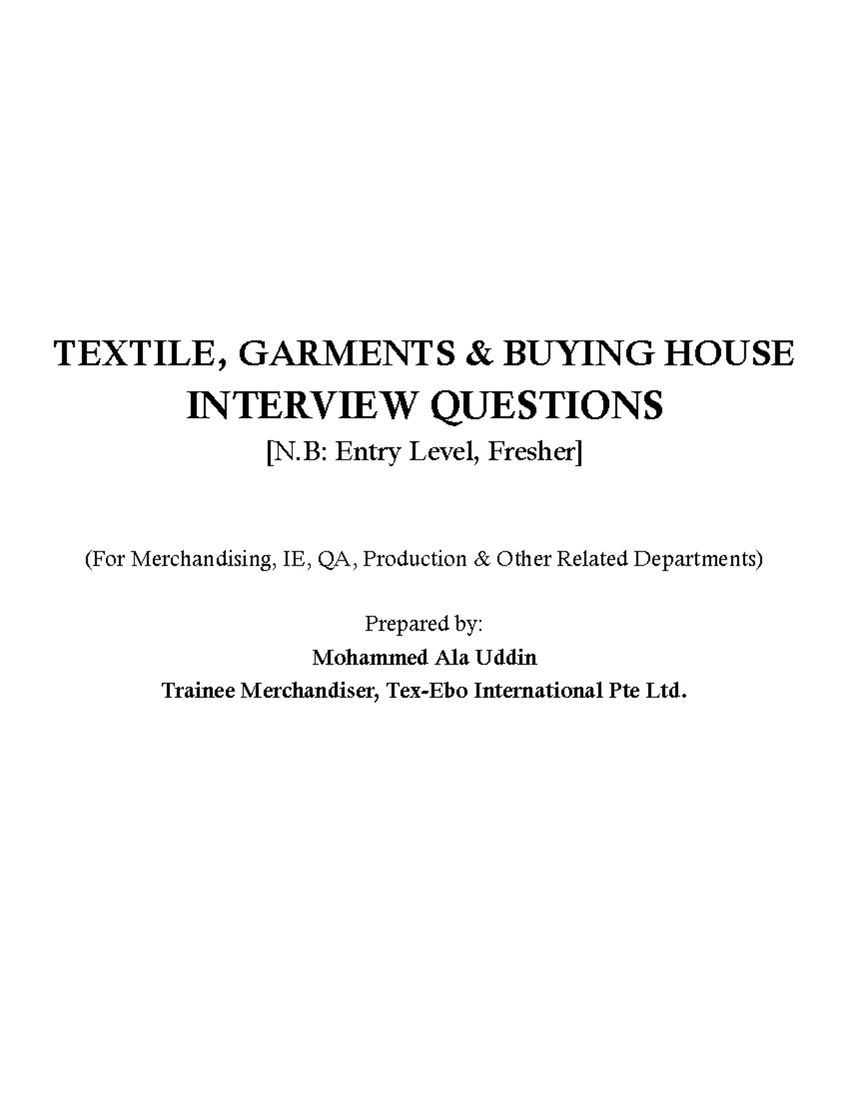 TEXTILE 101: Entry-Level Merchandising Interview Questions & Answers - Document Preview