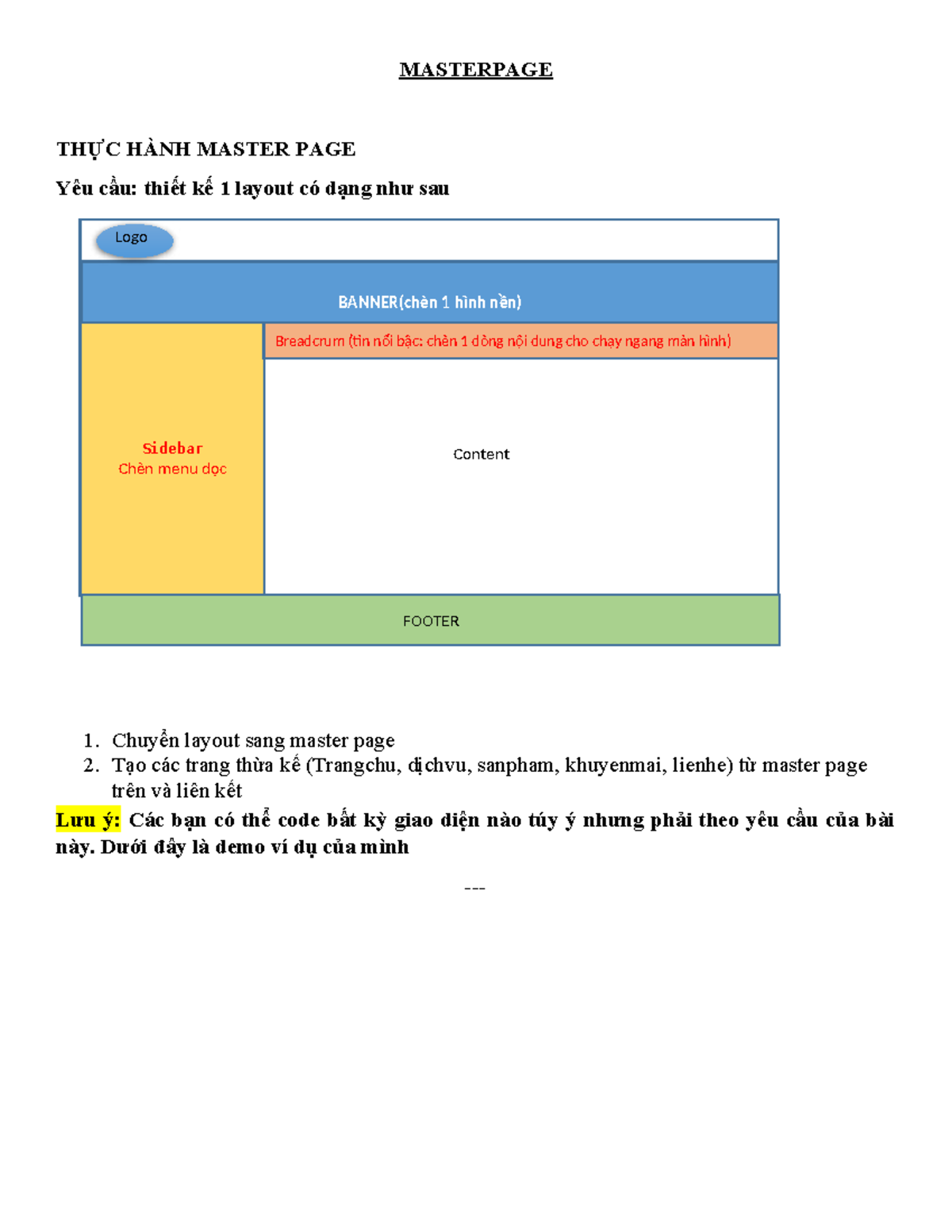 HƯỚNG DẪN THỰC HÀNH MASTERPAGE ASP.NET - Studocu