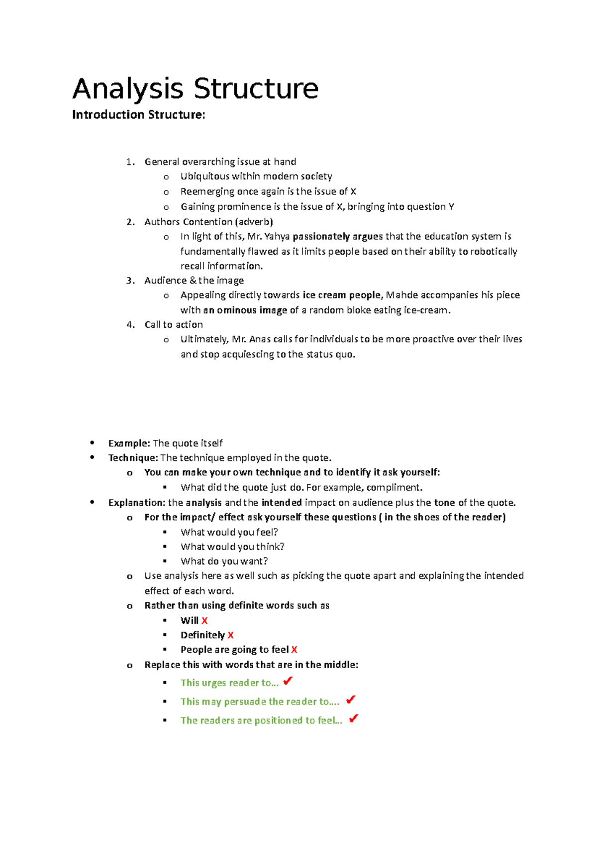 Analysis Structure for Effective Communication in Essays - Studocu