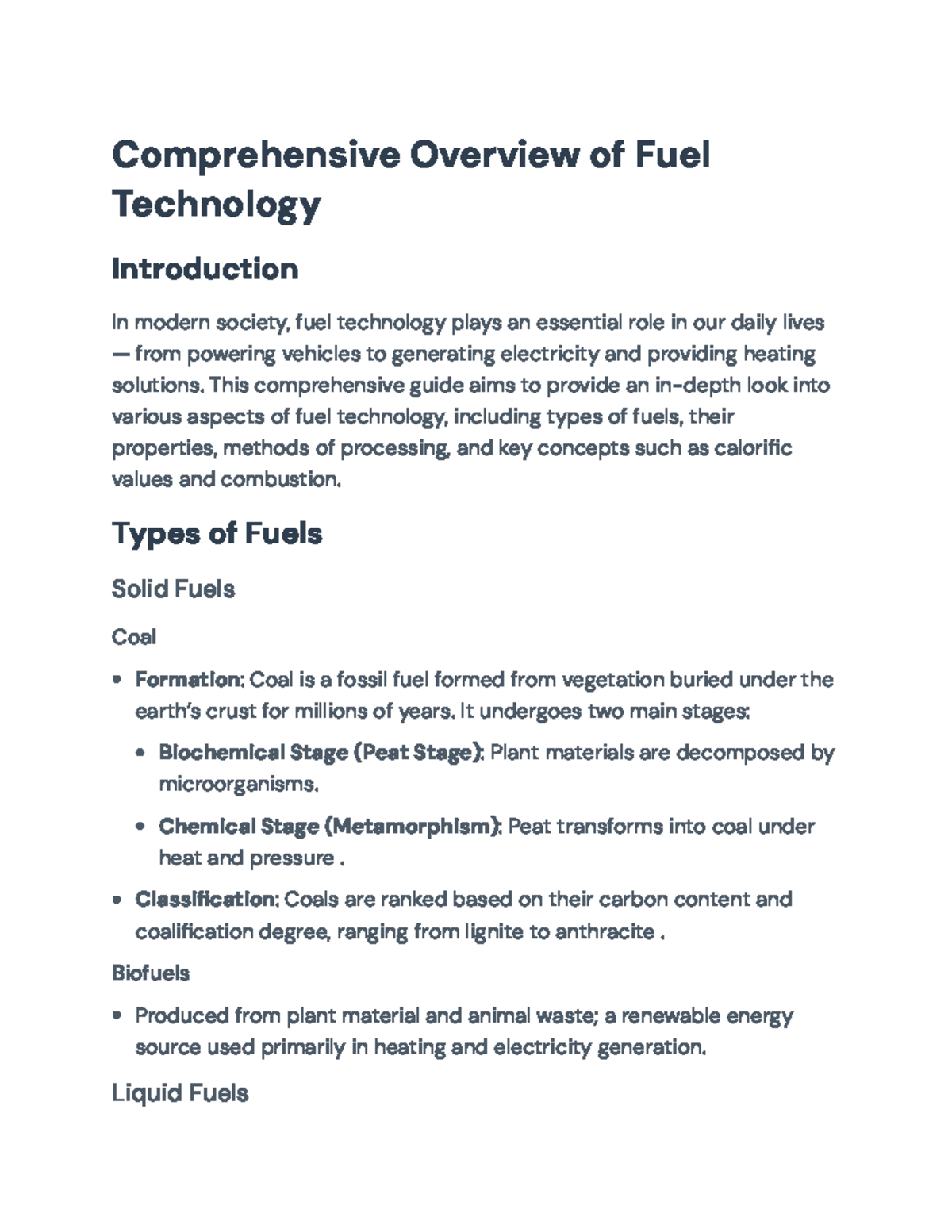 Comprehensive Guide to Fuel Technology: Types, Properties, and ...