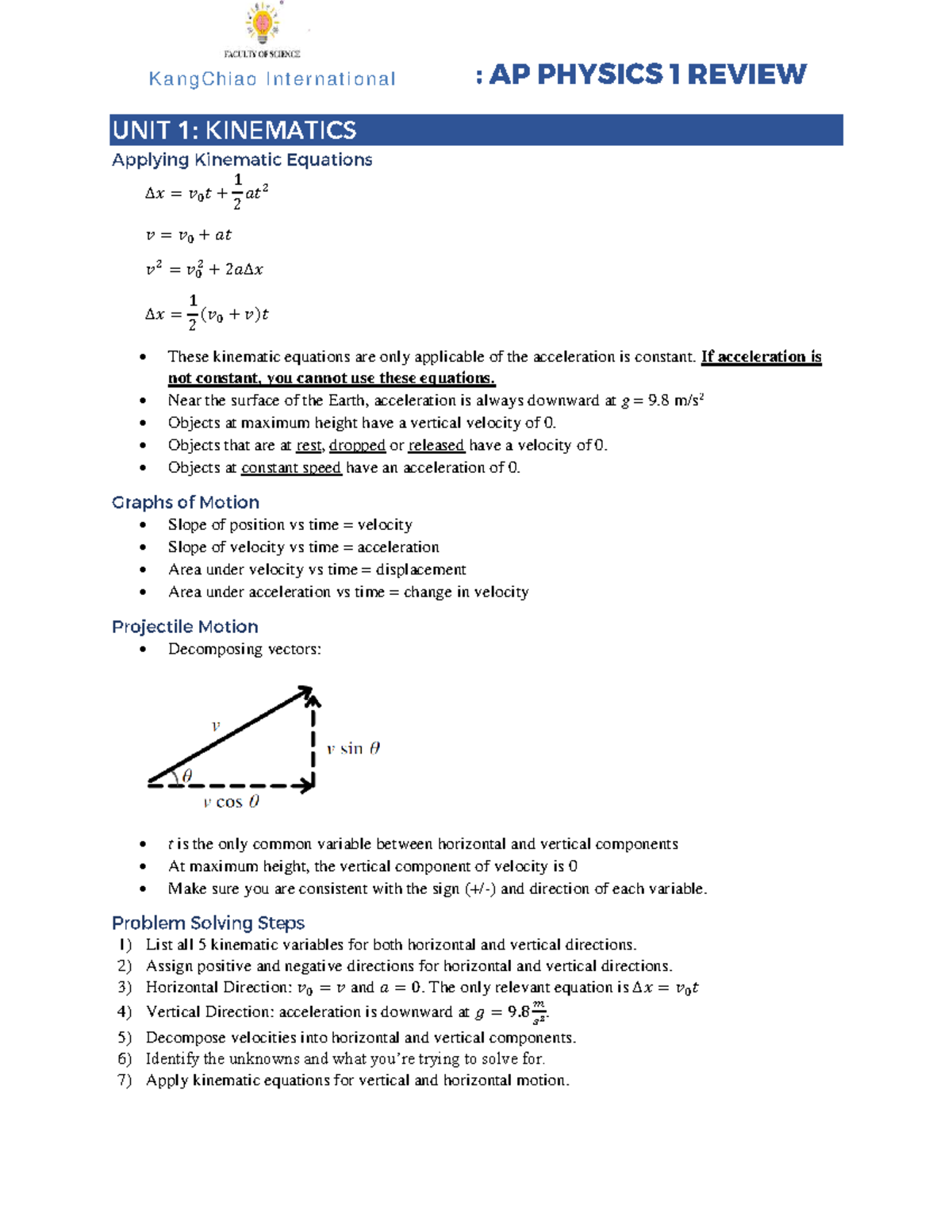 KangChiao International AP Physics 1: Kinematics & Motion Concepts ...