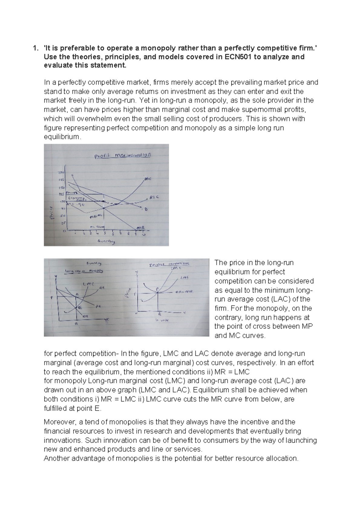 ECN501 - Analysis of Monopoly vs Perfect Competition in Final Exam ...