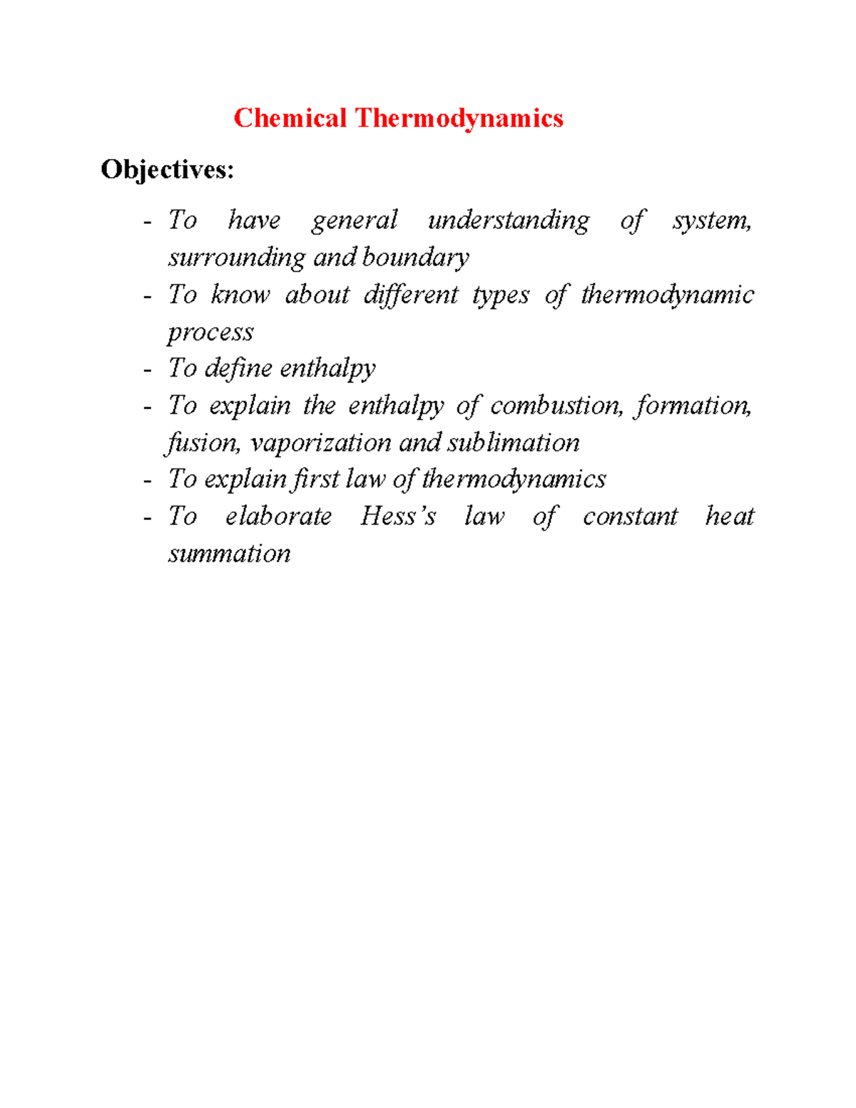 Chemical Thermodynamics (CHEM 101): Key Concepts and Processes - Studocu
