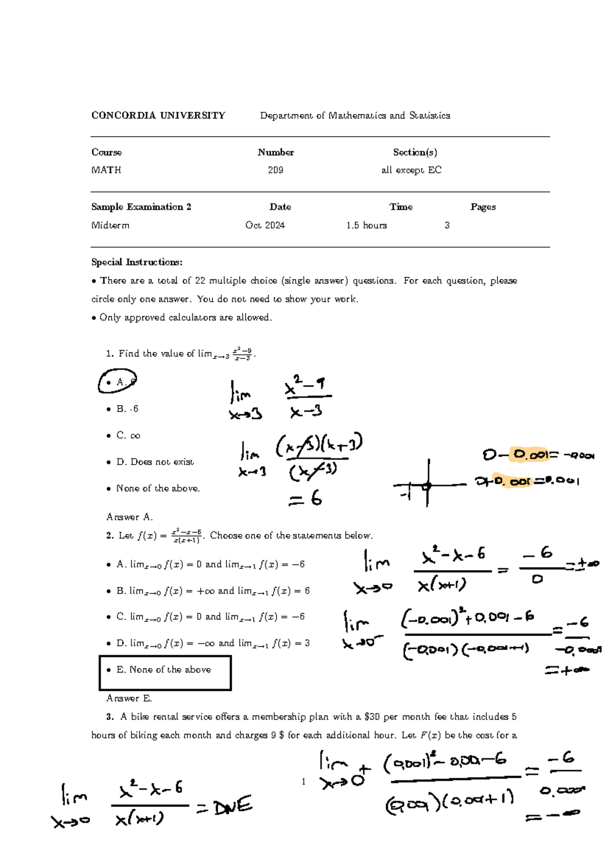 MATH 209 Midterm Sample Exam 2 - October 2024 - Studocu