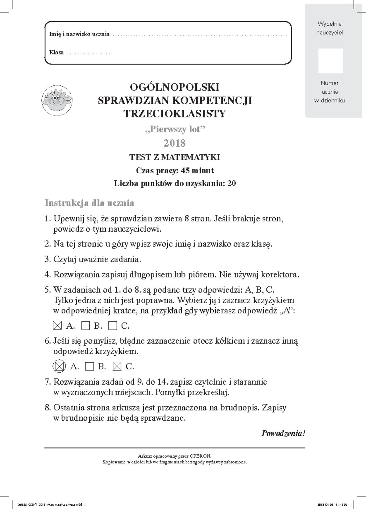 Sprawdzian Trzecioklasisty Z Matematyki 2018