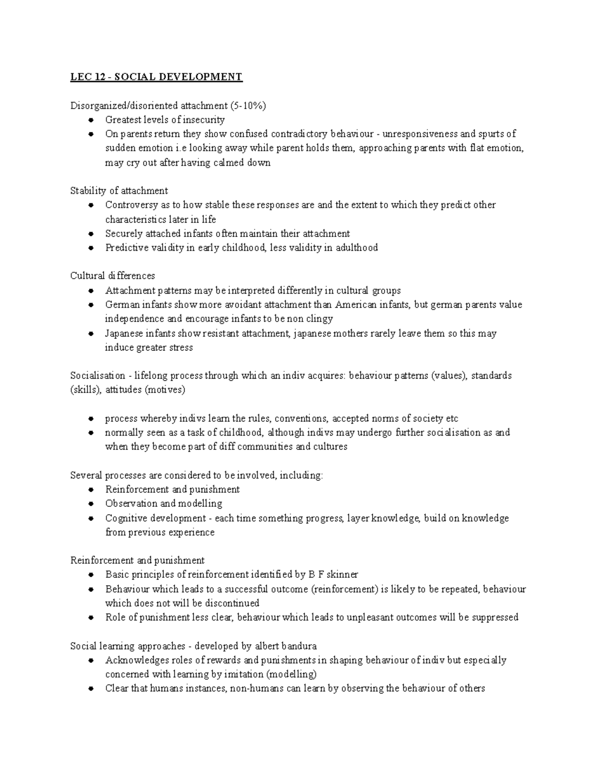 LEC 12: Social Development and Attachment Patterns - Studocu