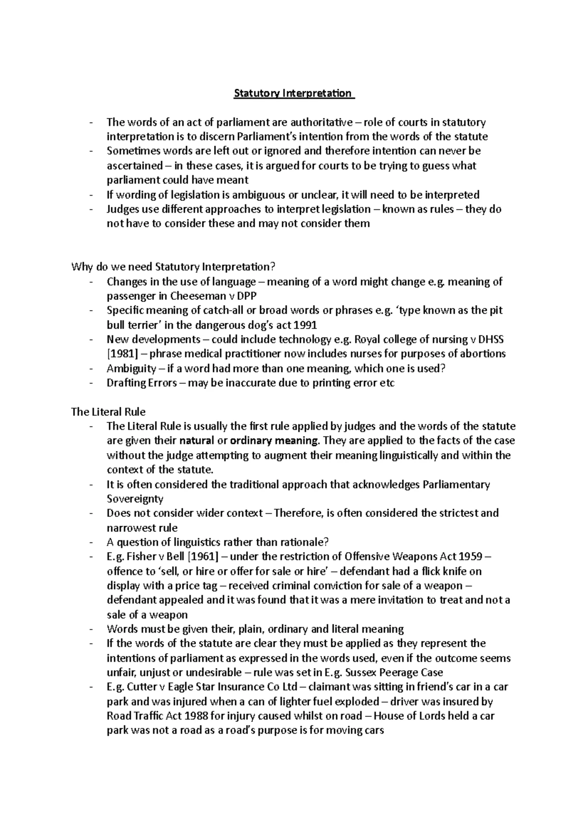 Seminar 4 - Statutory Interpretation (LAW 1200) Study Notes - Studocu
